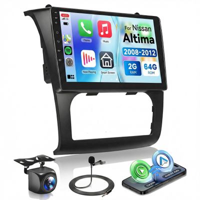 2G+64G Android Car Radio for Nissan Altima 2008 2009 2010 2011 2012, Wireless Carplay Android Auto Car Stereo, 9 IPS Touchscreen with WiFi, GPS, Bluetooth,FM/RDS, Rear Camera(Auto A/C)