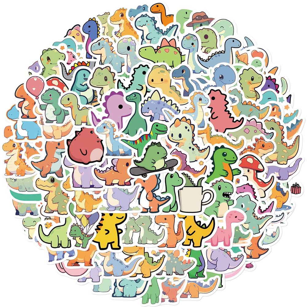 100PCS Cute Dinosaur Stickers for Kids, Hapiuen Waterproof Vinyl Small Stickers Packs for Water Bottle Laptop Phone Skateboard Scrapbook, Teaching Rewards,Party Supplies (Dinosaur)