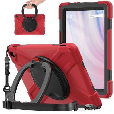 360  Rotation Portable Case for Fire HD 10 2023 10.1 inch Tablet, Rugged Case Rotating Stand Hand Strap Shoulder Carrying Strap Outdoor Cover,Red