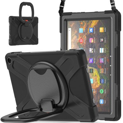 360  Rotation Portable Case for Fire HD 10 2023 10.1 inch Tablet, Rugged Case Rotating Stand Hand Strap Shoulder Carrying Strap Outdoor Cover,Black