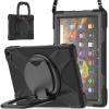 360  Rotation Portable Case for Fire HD 10 2023 10.1 inch Tablet, Rugged Case Rotating Stand Hand Strap Shoulder Carrying Strap Outdoor Cover,Black view 1