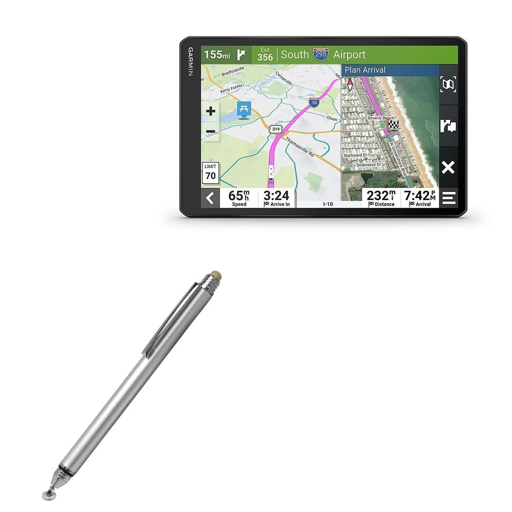 BoxWave Stylus Pen Compatible with Garmin RV 1095 - DualTip Capacitive Stylus, Fiber Tip Disc Tip Capacitive Stylus Pen - Metallic Silver