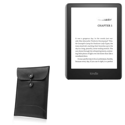 BoxWave Case Compatible with Amazon Kindle Paperwhite Kids - Nero Leather Envelope, Leather Wallet Style Flip Cover
