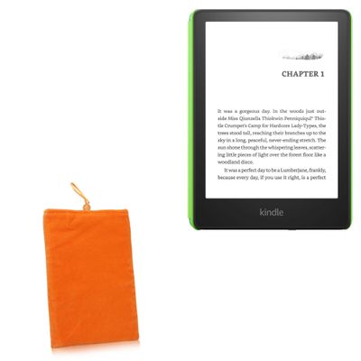 BoxWave Case Compatible with Amazon Kindle Paperwhite Kids - Velvet Pouch, Soft Velour Fabric Bag Sleeve with Drawstring - Bold Orange