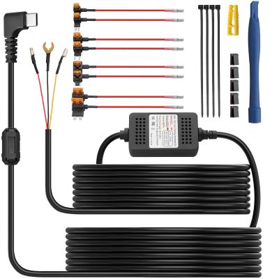 eSynic Universal USB-C Dash Cam Hardwire Kit - 11.5ft Length 3-Wire Installation for All Brands- 12V-24V to 5V Converter with Acc Mode & Low Voltage Protection-Includes 8 Fuses