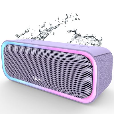 DOSS SoundBox Pro Bluetooth Speaker, 20W Stereo Sound, Active Extra Bass, 20H Playtime, Multi-Colors Lights, Wireless Stereo Pairing, IPX6 Waterproof for Garden, Hiking, Camping, Beach, Party-Purple