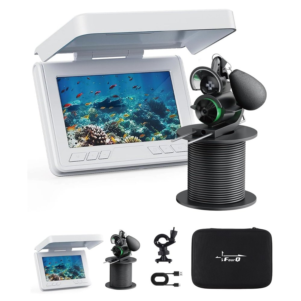 FourQ Underwater Fishing Camera,Fishing Camera Ice vexilar Fish find 4.3inch Hd LCD Display Underwater W/ 5000mah Li-Battery,65ft Cable and 12pcs Ir Lights for Boat Lake Kayak Ice Fishing (65FT)