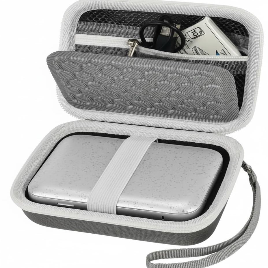 ALKOO Case for HP Sprocket Portable 2x3/ for Canon for Ivy/for Ivy 2 Mobile Mini CLIQ CLIQ+ CLIQ2 CLIQ+2 Instant Camera Photo Printer, Wireless Bluetooth Printer Box for Paper & Cable (Grey)