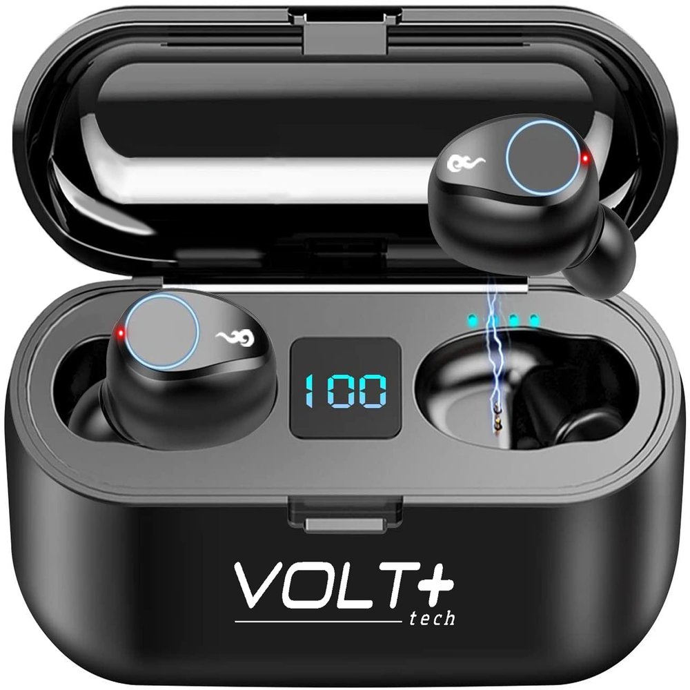 VOLT PLUS TECH Wireless V5.3 Bluetooth Earbuds Compatible with Amazon Fire Stick and 2,000Mah PowerBank LED Display, Mic 8D Bass IPX7 Waterproof/Sweatproof