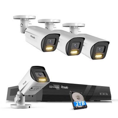 PANOOB 4K Security Camera System 8 Channel, 4X 8MP Wired Security IP Bullet Camera wih AI Human Vehicle Detection, 2-Way Audio, Spotlight Smart Color Night Vision, 4K 8CH NVR 2TB HDD, PB65A0408-8MD
