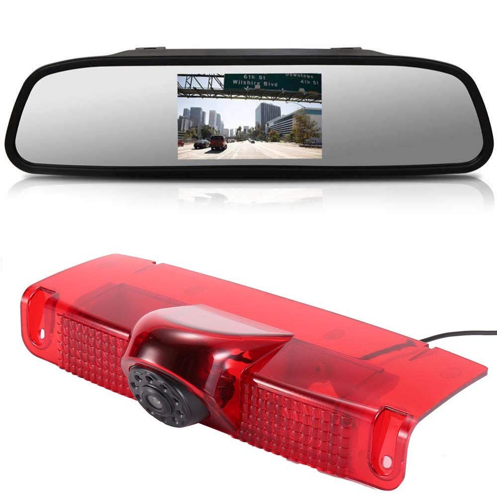 Navinio New Version Car Third Roof Top Mount Brake Lamp Camera Brake Light Rear View Backup Camera+4.3" Reverse Screen for Chevrolet Express GMC Savana Vans Exporer Vans Cargo