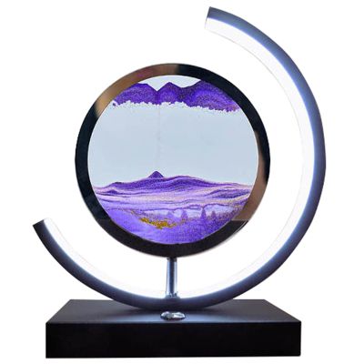 Fodalob Moving Sand Art LED Lamp Semicircle Design, Touch Dimming Moving Sand Art Picture Sensory Relaxing Office Decorations for Work, Desk Decor for Men (Color : Purple)