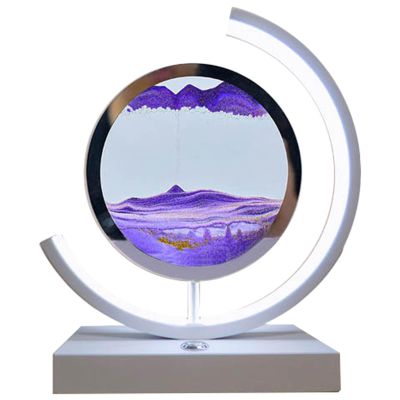 Fodalob White Frame Moving Sand Art Picture Sensory Relaxing Office Decorations for Work, Adjustable Color Light, Semicircle Design (Color : Purple)