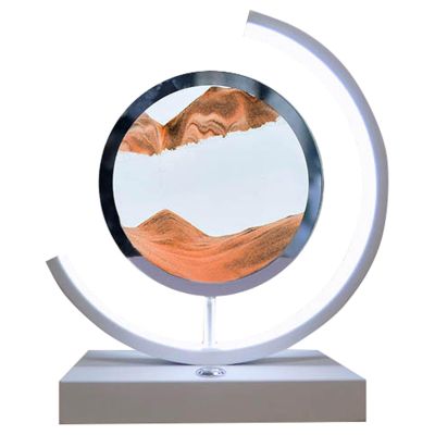Fodalob White Frame Moving Sand Art Picture Sensory Relaxing Office Decorations for Work, Adjustable Color Light, Semicircle Design (Color : Yellow)