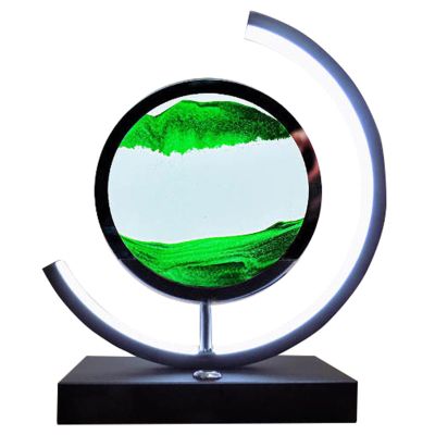 Fodalob Moving Sand Art LED Lamp Semicircle Design, Touch Dimming Moving Sand Art Picture Sensory Relaxing Office Decorations for Work, Desk Decor for Men (Color : Green)