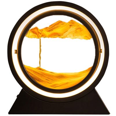 Fodalob 10in/12in Moving Sand Art Picture, Charging Models 3D Round Sand Picture Lamp 3 Colors Art Light with Gift Box, Relaxing Desktop Home Decor and Office (Color : D, Size : 12in)