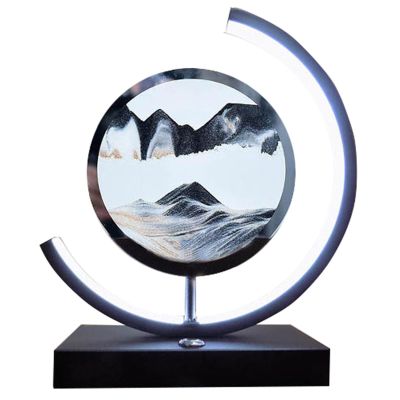Fodalob Moving Sand Art LED Lamp Semicircle Design, Touch Dimming Moving Sand Art Picture Sensory Relaxing Office Decorations for Work, Desk Decor for Men (Color : Black)
