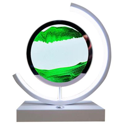 Fodalob White Frame Moving Sand Art Picture Sensory Relaxing Office Decorations for Work, Adjustable Color Light, Semicircle Design (Color : Green)