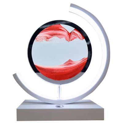 Fodalob White Frame Moving Sand Art Picture Sensory Relaxing Office Decorations for Work, Adjustable Color Light, Semicircle Design (Color : Red)