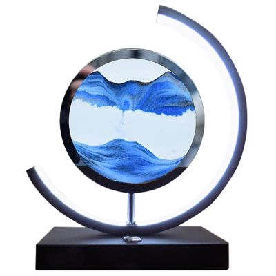 Fodalob Moving Sand Art LED Lamp Semicircle Design, Touch Dimming Moving Sand Art Picture Sensory Relaxing Office Decorations for Work, Desk Decor for Men (Color : Blue)