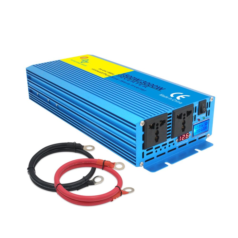1500 Watt Pure Sine Wave Power Inverter DC 12V 24V to AC 110V 220V 230V Peak Power 3000W Car Inverter with LCD Display for Power Tools, Home, Vehicles,12v to 110v