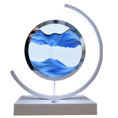 Fodalob White Frame Moving Sand Art Picture Sensory Relaxing Office Decorations for Work, Adjustable Color Light, Semicircle Design (Color : Blue)