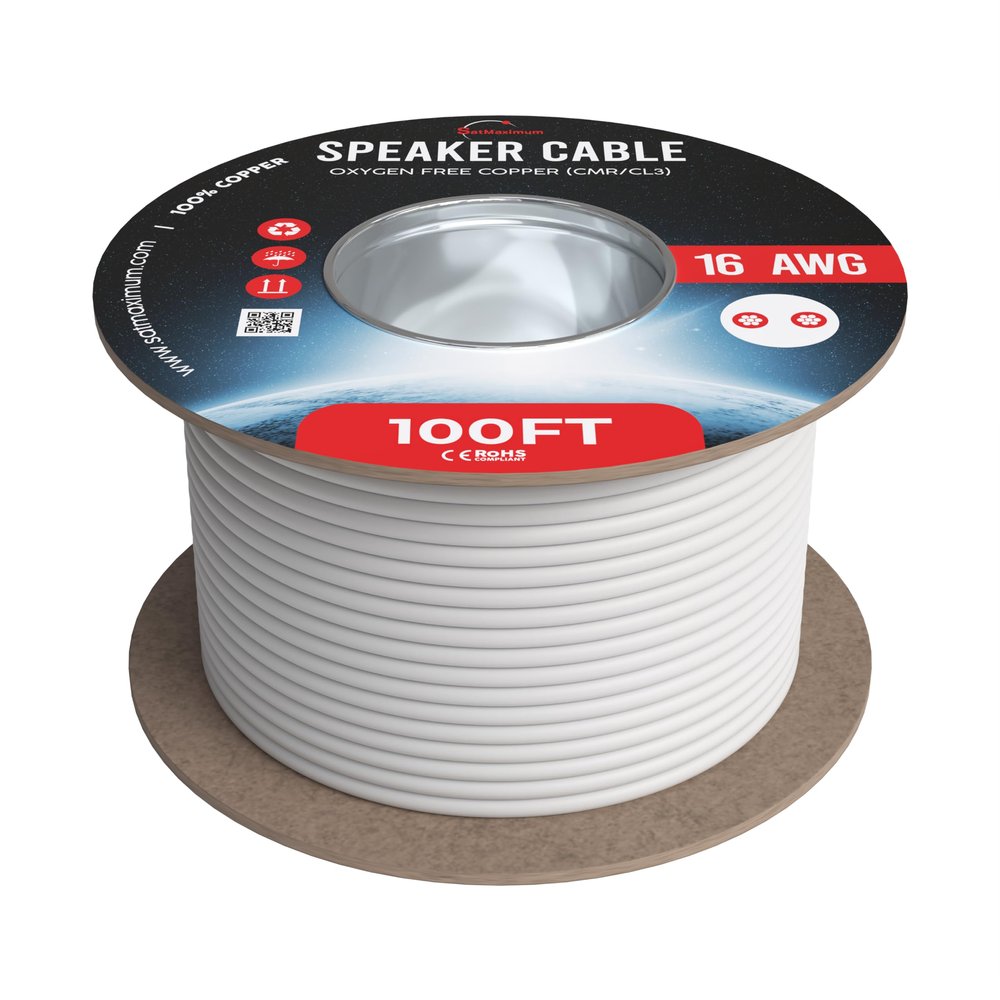 Cables Direct Online 16/2 100FT Speaker Cable Oxygen Free Copper, CL3 CMR in-Wall Rated, White Jacket, OFC Strands Compatible with Home Theater, Low Voltage