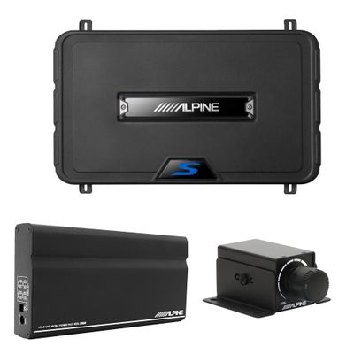 Alpine SS-SB Shallow 12" Subwoofer and KTA-200M Amp Bundle with Bass Knob