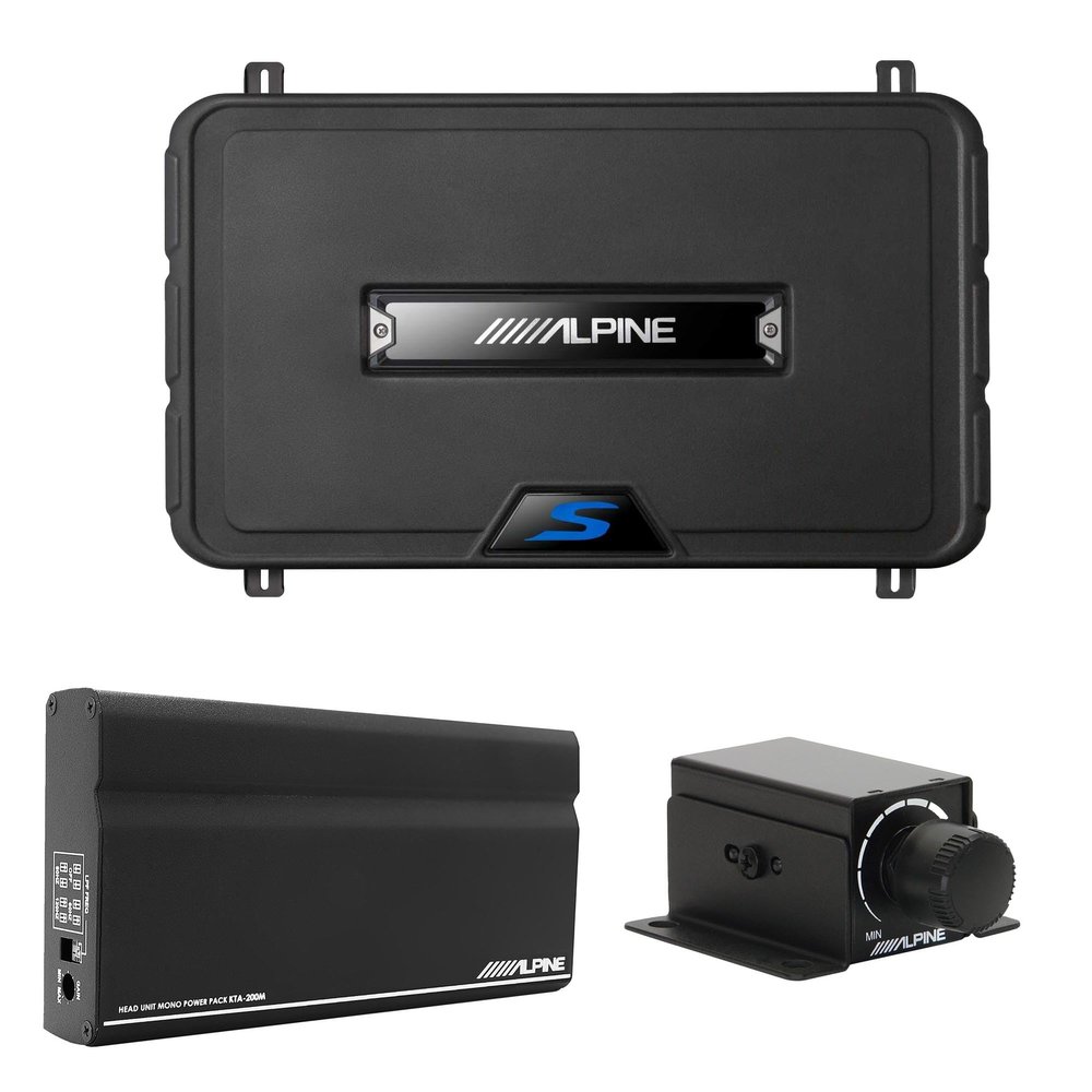 Alpine SS-SB Shallow 12" Subwoofer and KTA-200M Amp Bundle with Bass Knob