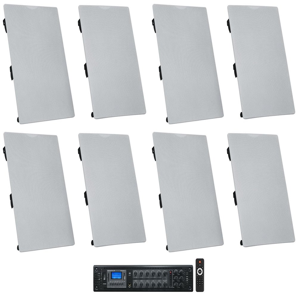 Rockville (8) WA6570 6.5" 70V Commercial/Restaurant in-Wall Speakers 40W/20W/10W/5 Bundle with (1) RCS350-6 350 Watt 6 Zone 70v Commercial/Restaurant Amplifier/Bluetooth (5 Items)