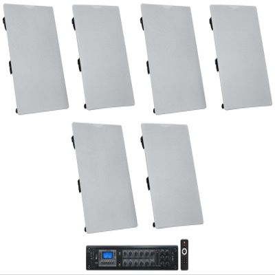 Rockville (6) WA6570 6.5" 70V Commercial/Restaurant in-Wall Speakers 40W/20W/10W/5 Bundle with (1) RCS350-6 350 Watt 6 Zone 70v Commercial/Restaurant Amplifier/Bluetooth (4 Items)