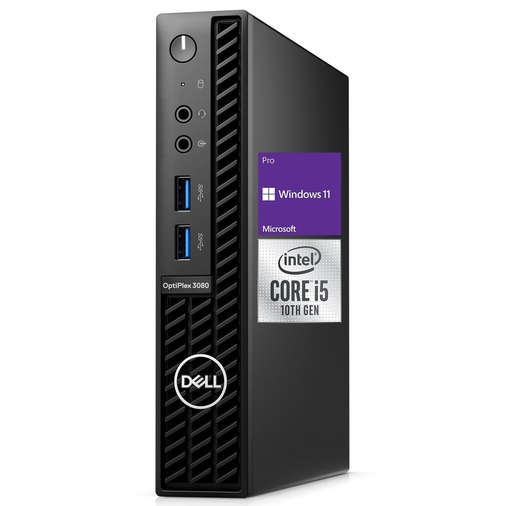 DELL OptiPlex 3000 Series 3080 Micro Form Factor Desktop, Intel Core i5-10500T, 16GB RAM, 256GB SSD + 1TB HDD, Wi-Fi 5, Bluetooth, Wired KB & Mouse, HDMI, DP, RJ45, Antenna, Windows 11 Pro, Black