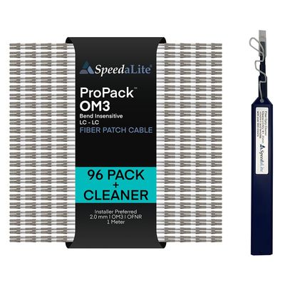 1 Meter - 96 Pack OM3 Multimode Duplex Fiber Patch Cable, LC-LC PROPACK Connector, 10Gig OFNR Rated, High Speed Corning Glass for Network, Data Center, LAN, FTTH, Telecom
