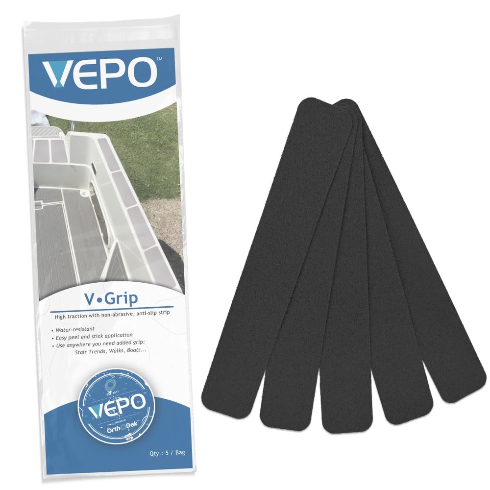 Orthodek Anti Slip Stair Treads, Pre Cut (2" x 12") 5 Pack, Non-Skid High Traction Safety Step Grips with Marine Grade Peel and Stick Adhesive Back