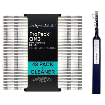 3 Meter - 48 Pack OM3 Multimode Duplex Fiber Patch Cable, LC-LC PROPACK Connector, 10Gig OFNR Rated, High Speed Corning Glass for Network, Data Center, LAN, FTTH, Telecom