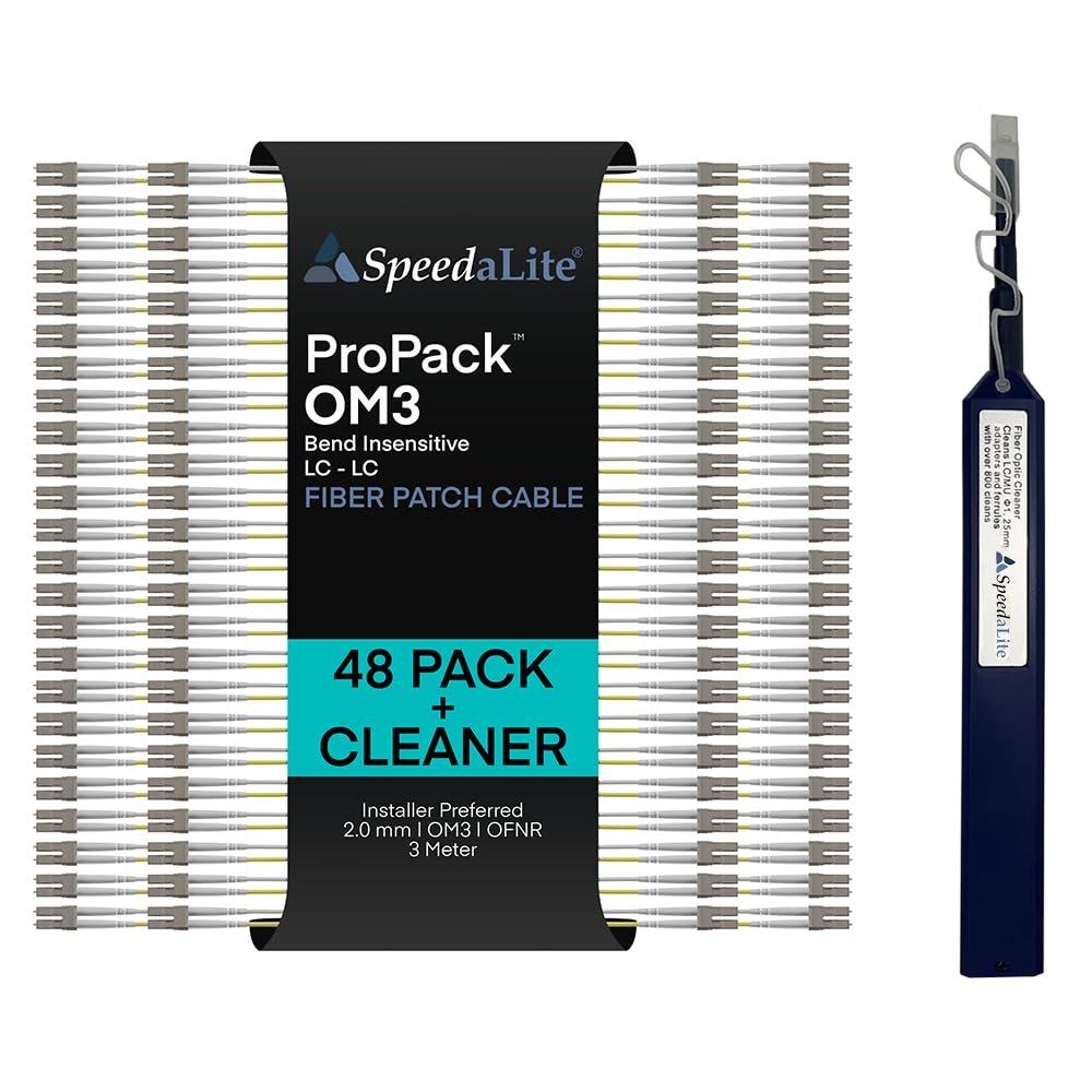 3 Meter - 48 Pack OM3 Multimode Duplex Fiber Patch Cable, LC-LC PROPACK Connector, 10Gig OFNR Rated, High Speed Corning Glass for Network, Data Center, LAN, FTTH, Telecom