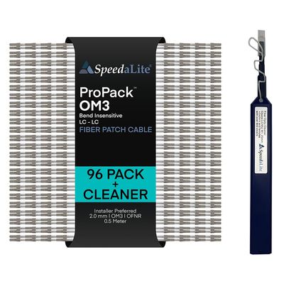 0.5 Meter - 96 Pack OM3 Multimode Duplex Fiber Patch Cable, LC-LC PROPACK Connector, 10Gig OFNR Rated, High Speed Corning Glass for Network, Data Center, LAN, FTTH, Telecom