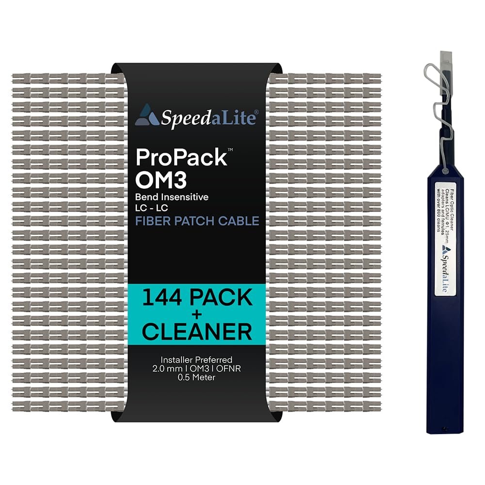 0.5 Meter - 144 Pack OM3 Multimode Duplex Fiber Patch Cable, LC-LC PROPACK Connector, 10Gig OFNR Rated, High Speed Corning Glass for Network, Data Center, LAN, FTTH, Telecom