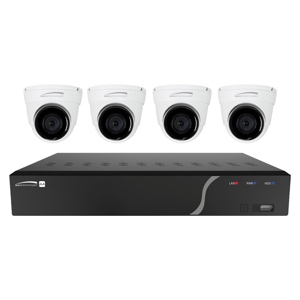 Speco 4ch H.265 Nvr with 4 Outdoor Ir 5mp IP Cameras, 2.8mm Fixed Lens, 1tb- Kit