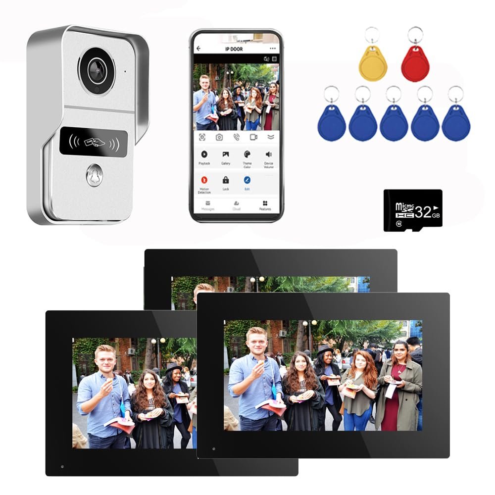 Wired Video Doorbell Apartment Intercom with 7 inch Touch Monitor System,1080P Doorphone Door Camera,TUYA WiFi Smart Home Video Intercom Door Phone Kits for Home Villa (1 doorbell+3 Monitor)