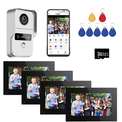 Wired Video Doorbell Apartment Intercom with 7 inch Touch Monitor System,1080P Doorphone Door Camera,TUYA WiFi Smart Home Video Intercom Door Phone Kits for Home Villa (1 doorbell+4 Monitor)