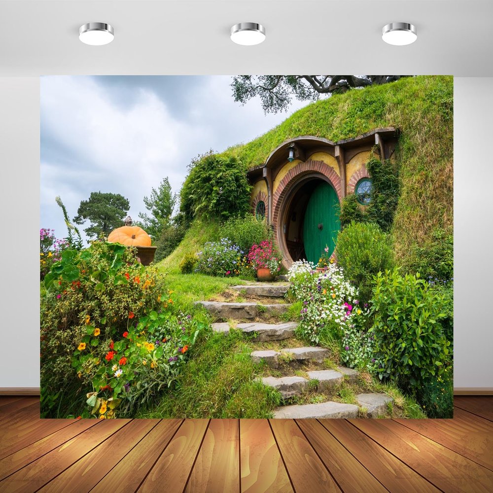 BELECO 15x10ft Fabric Hobbiton Cave Backdrop Rural House Living Cabin Green Garden Cave Background for Hobbit Party Decorations Birthday Photoshoot Studio Booth Photo Props