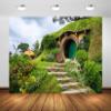 BELECO 15x10ft Fabric Hobbiton Cave Backdrop Rural House Living Cabin Green Garden Cave Background for Hobbit Party Decorations Birthday Photoshoot Studio Booth Photo Props view 1