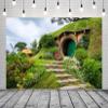 BELECO 15x10ft Fabric Hobbiton Cave Backdrop Rural House Living Cabin Green Garden Cave Background for Hobbit Party Decorations Birthday Photoshoot Studio Booth Photo Props view 2