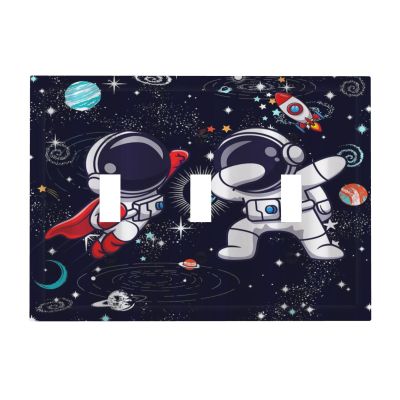 Tewujay Decorative Light Switch Covers 3 Toggle Cartoon Cute Astronauts Galaxy Planets Triple Toggle Wall Plate Decorative Switchplate Electrical Faceplate for Farmhouse Home Decor