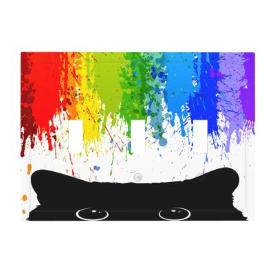 Tewujay Decorative Light Switch Covers 3 Toggle Colorful Black Cut Cat Triple Toggle Wall Plate Decorative Switchplate Electrical Faceplate