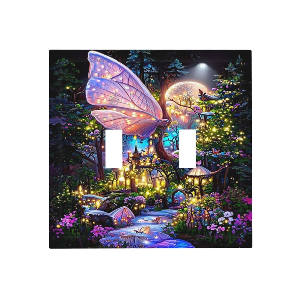 Tewujay Decorative Light Switch Covers Decorative 2 Toggle Butterfly Fairy Forest Double Toggle Wall Plate Dual Decorative Switchplate Electrical Faceplate