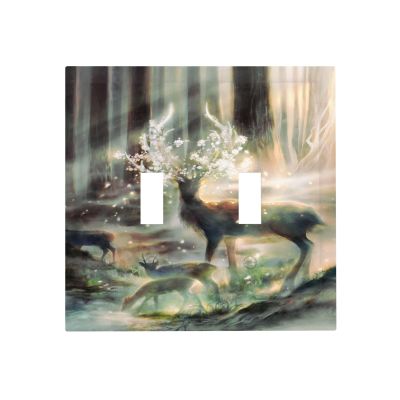 Tewujay Decorative Light Switch Covers Decorative 2 Toggle Mist Fariy Forest Deers Double Toggle Wall Plate Dual Decorative Switchplate Electrical Faceplate for Farmhouse Decor