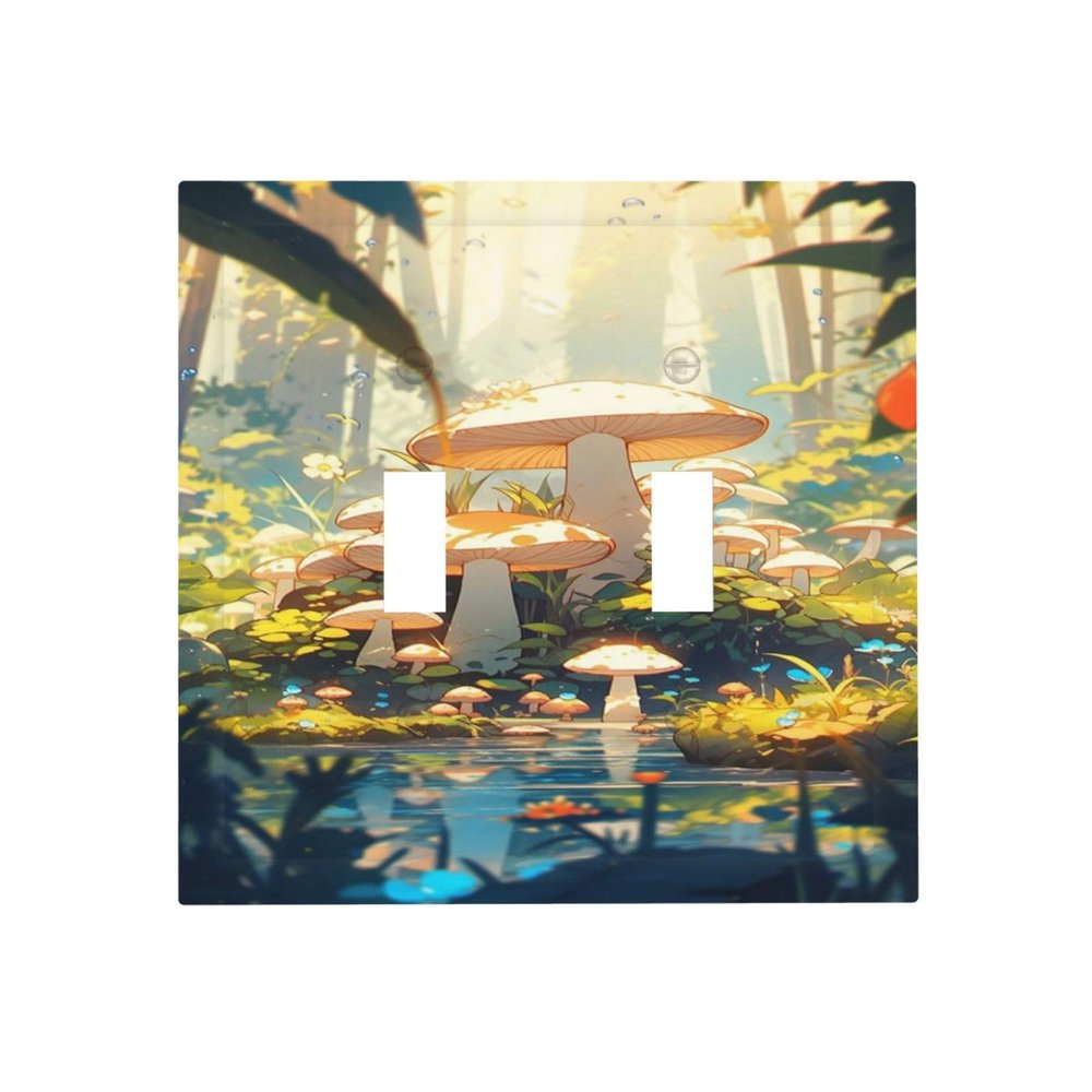 Tewujay Decorative Light Switch Covers Decorative 2 Toggle Cartoon Mushroom Fairy Forest Double Toggle Wall Plate Dual Decorative Switchplate Electrical Faceplate