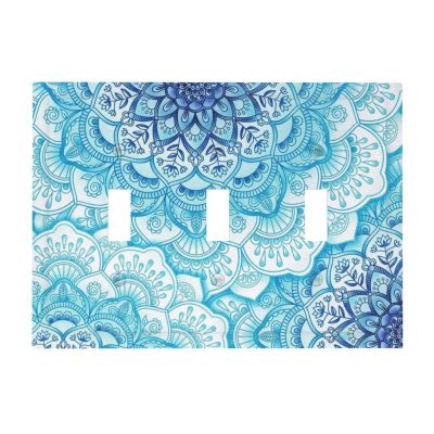Tewujay Decorative Light Switch Covers 3 Toggle Blue Vintage Retro Mandala Triple Toggle Wall Plate Decorative Switchplate Electrical Faceplate for Farmhouse Home Decor